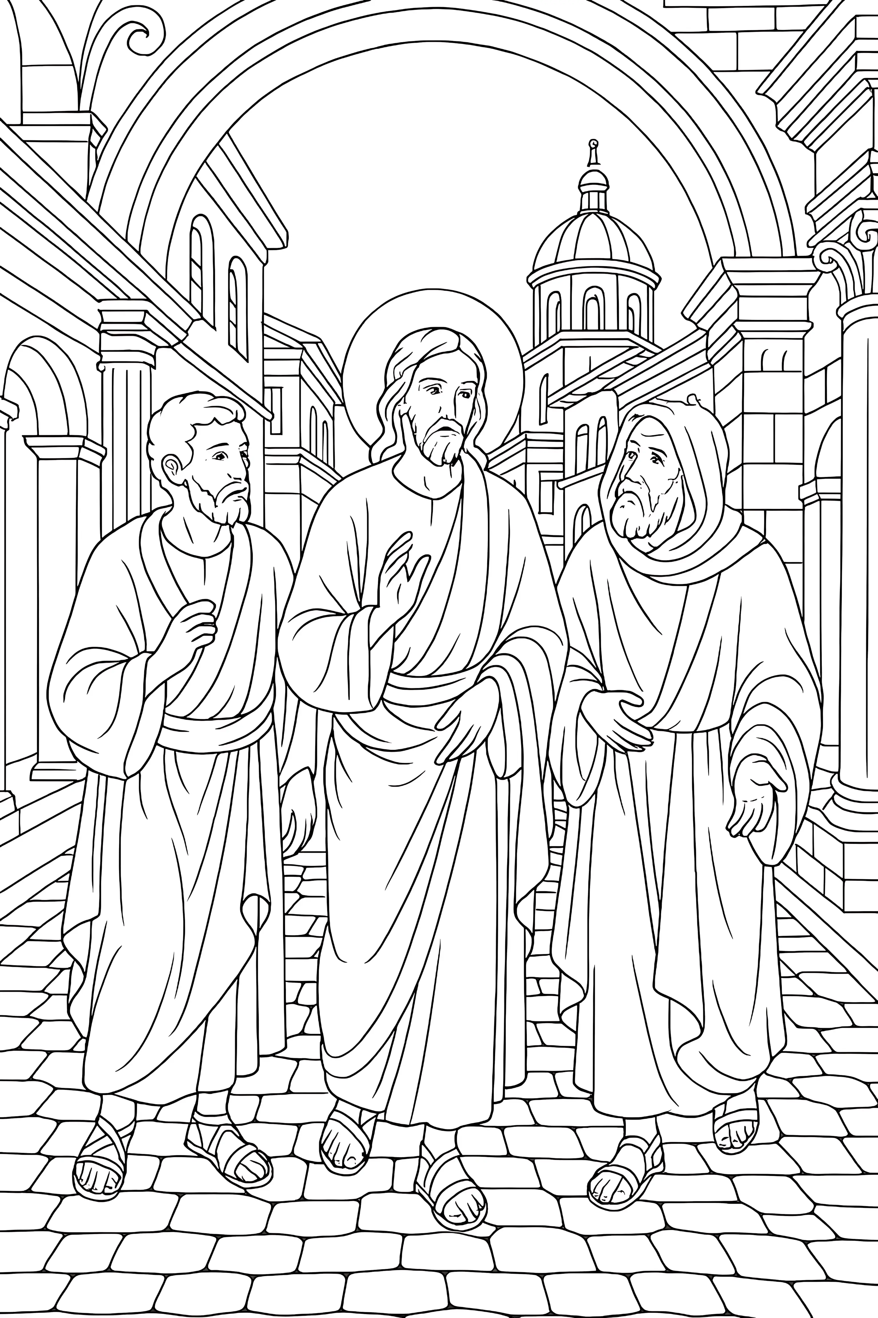 Jesus  Walking  With  Disciples  Coloring  Page
